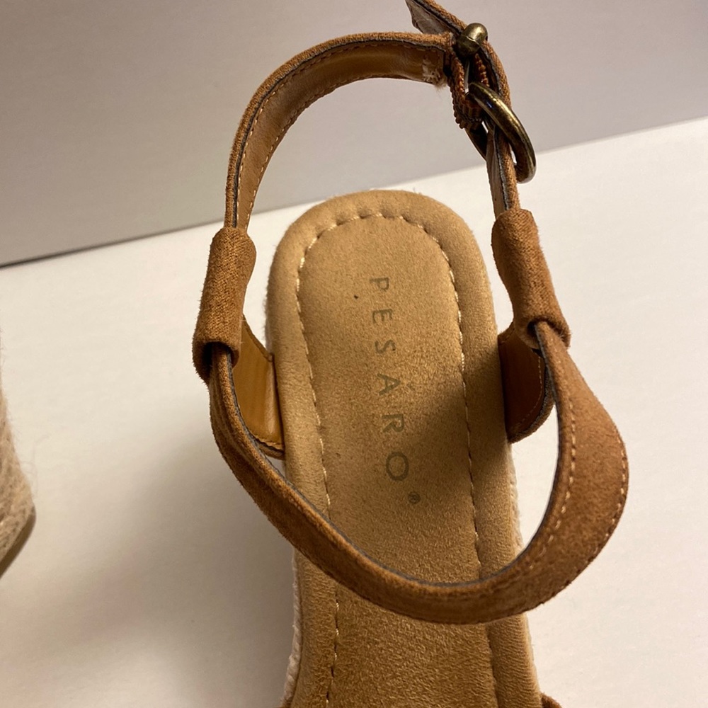 Women brown tan suede Wedge sandals,